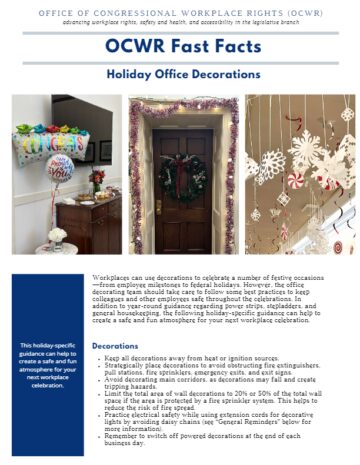 Cover page of the OCWR Fast Facts: Holiday Office Decorations