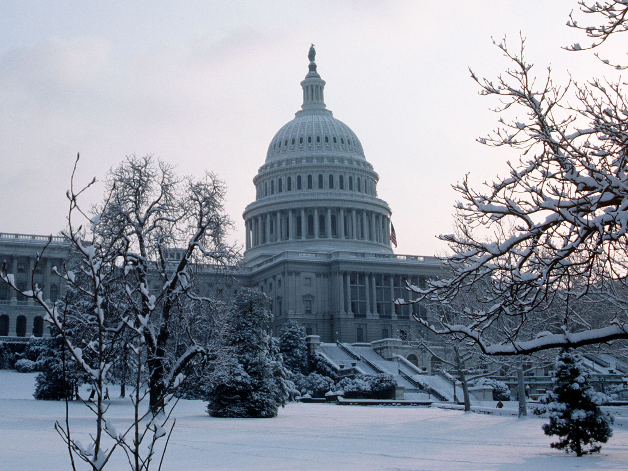 U.S. Capitol building and grounds covered in snow